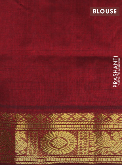 Silk cotton saree beige and maroon with allover zari checks & buttas and annam & rudhraksha zari woven border