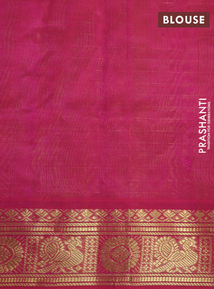 Silk cotton saree mustard yellow and pink with allover zari checks & buttas and annam & rudhraksha zari woven border