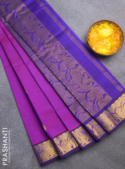 Silk cotton saree purple and blue with annam zari woven buttas and elephant zari woven border