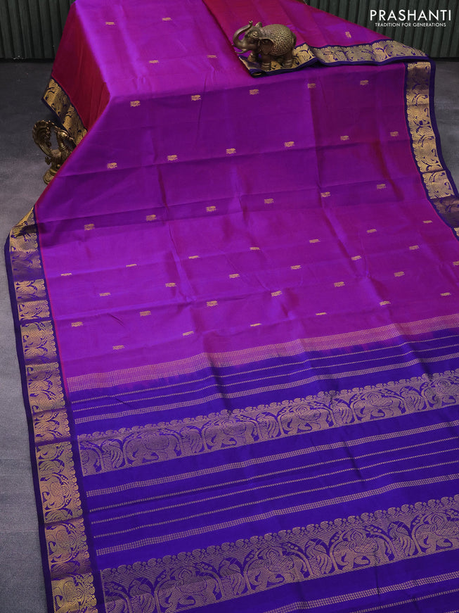 Silk cotton saree purple and blue with annam zari woven buttas and elephant zari woven border