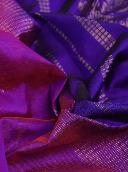 Silk cotton saree purple and blue with annam zari woven buttas and elephant zari woven border