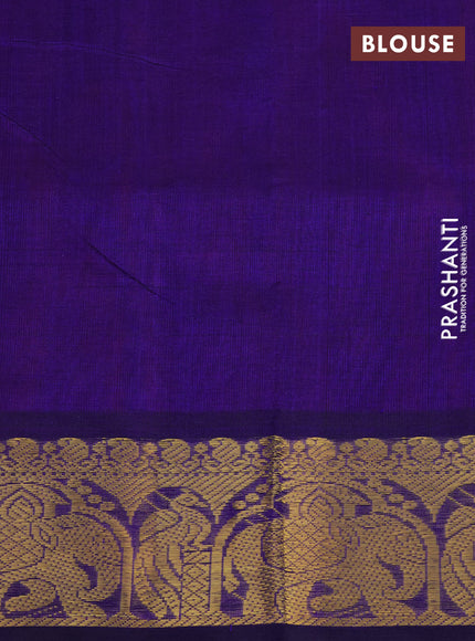 Silk cotton saree purple and blue with annam zari woven buttas and elephant zari woven border