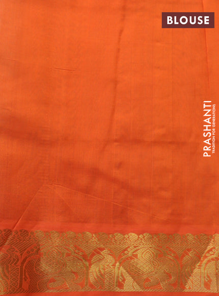 Silk cotton saree teal green shade and orange with annam zari woven buttas and elephant zari woven border