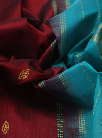 Silk cotton saree maroon and teal blue with zari woven buttas and rich zari woven border