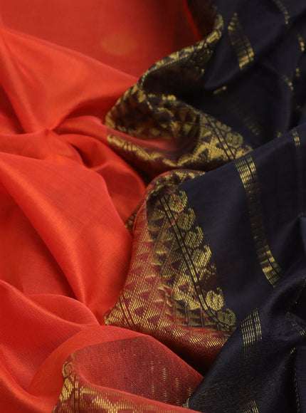 Silk cotton saree orange and black with paisley & rudhraksha zari woven buttas and zari woven border