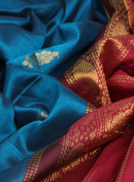 Silk cotton saree peacock green and maroon with zari woven buttas and rudhraksha & annam zari woven border