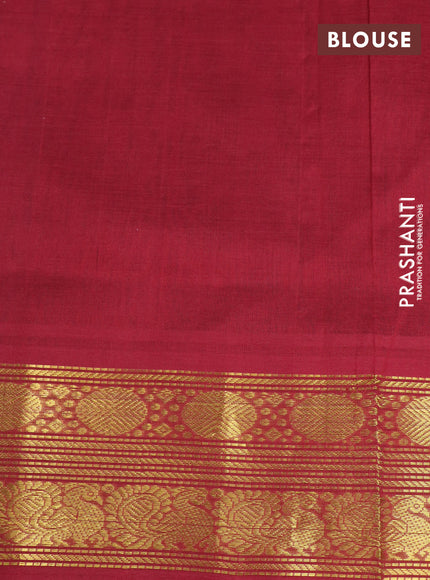 Silk cotton saree peacock green and maroon with zari woven buttas and rudhraksha & annam zari woven border