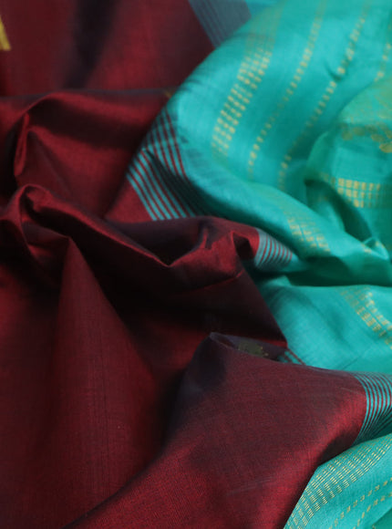 Silk cotton saree maroon and teal green with zari woven buttas and rich zari woven border