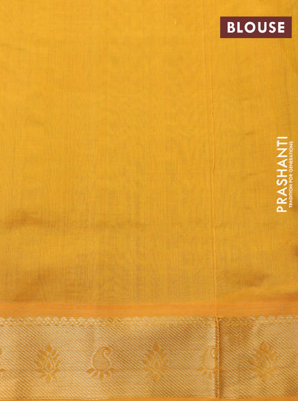 Silk cotton saree peacock green and mango yellow with paisley zari woven buttas and rich zari woven border