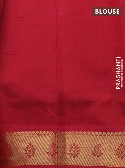 Silk cotton saree dual shade of teal bluish green and kumkum red with paisley zari woven buttas and rich zari woven border