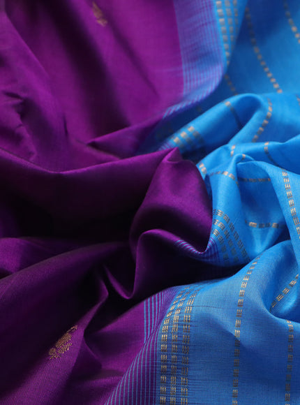 Silk cotton saree purple and cs blue with paisley zari woven buttas and rich zari woven border