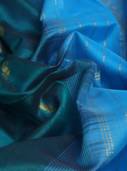 Silk cotton saree peacock green and cs blue with rudhraksha & paisley zari woven buttas and rich zari woven border