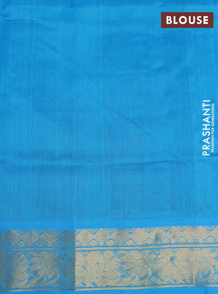 Silk cotton saree peacock green and cs blue with rudhraksha & paisley zari woven buttas and rich zari woven border