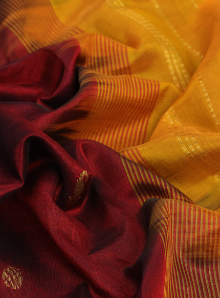 Silk cotton saree maroon and mango yellow with rudhraksha & paisley zari woven buttas and rich zari woven border