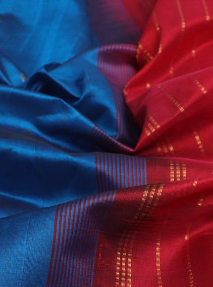 Silk cotton saree peacock blue and red with rudhraksha & paisley zari woven buttas and rich zari woven border