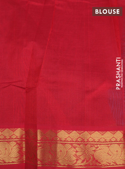 Silk cotton saree peacock blue and red with rudhraksha & paisley zari woven buttas and rich zari woven border