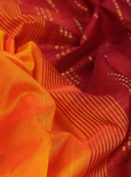 Silk cotton saree mango yellow and maroon with rudhraksha & paisley zari woven buttas and rich zari woven border