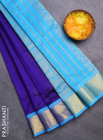 Silk cotton saree blue and cs blue with zari woven buttas and annam zari woven border