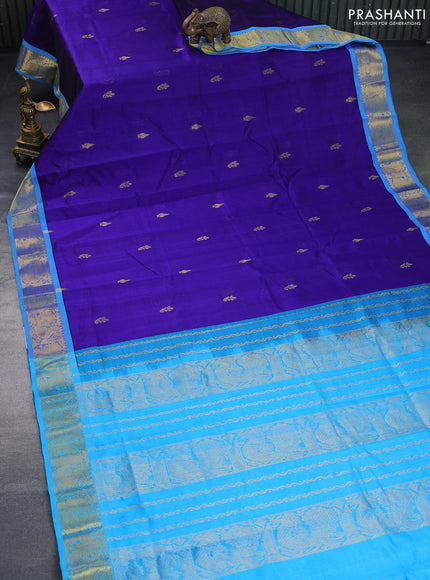 Silk cotton saree blue and cs blue with zari woven buttas and annam zari woven border