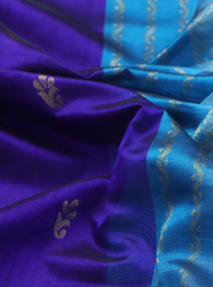 Silk cotton saree blue and cs blue with zari woven buttas and annam zari woven border