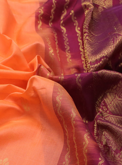 Silk cotton saree orange and wine shade with zari woven buttas and annam zari woven border