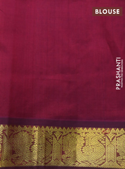 Silk cotton saree orange and wine shade with zari woven buttas and annam zari woven border