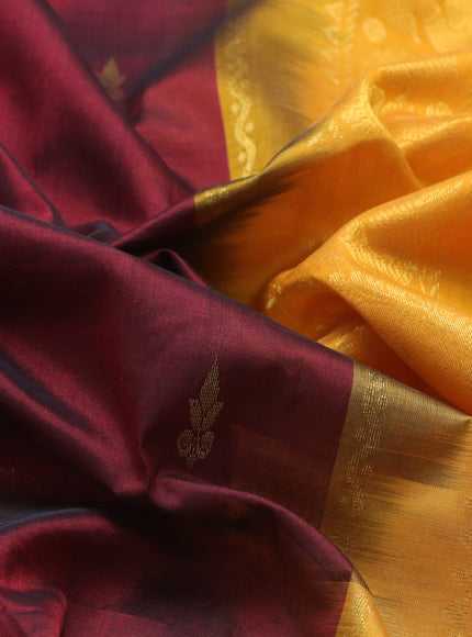 Silk cotton saree maroon and mango yellow with zari woven buttas and annam zari woven border