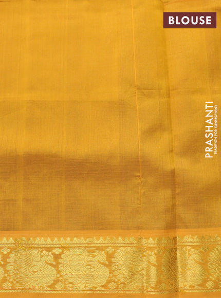 Silk cotton saree maroon and mango yellow with zari woven buttas and annam zari woven border