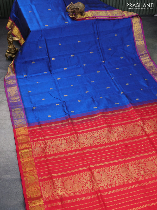 Silk cotton saree navy blue and red with zari woven buttas and rich zari woven border