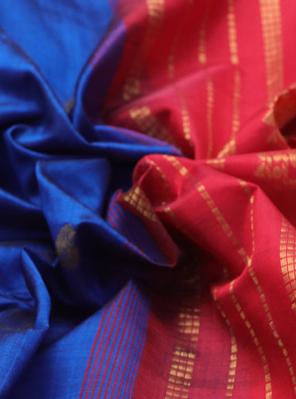 Silk cotton saree navy blue and red with zari woven buttas and rich zari woven border