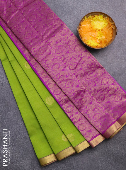 Silk cotton saree light green and purple with annam & rudhraksha zari woven buttas and zari woven border