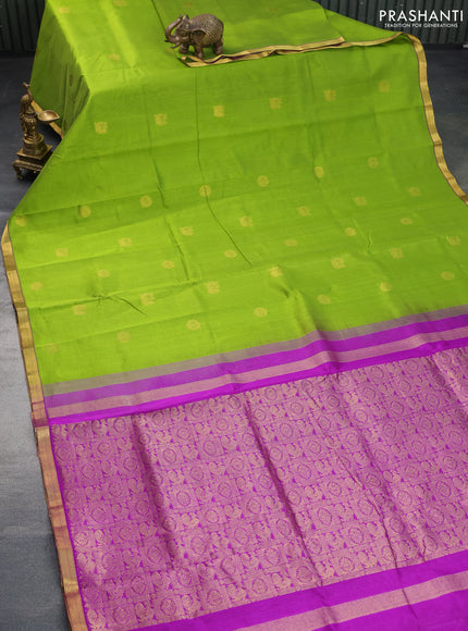 Silk cotton saree light green and purple with annam & rudhraksha zari woven buttas and zari woven border