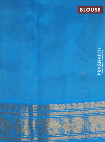 Silk cotton saree lime yellow and cs blue with zari woven buttas and annam & elephant zari woven border