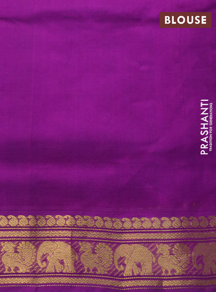 Silk cotton saree teal blue and purple with zari woven buttas and annam & elephant zari woven border