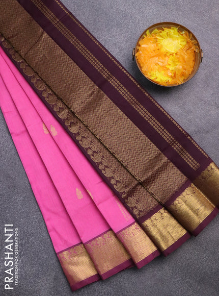 Silk cotton saree light pink and wine shade with zari woven buttas and zari woven border