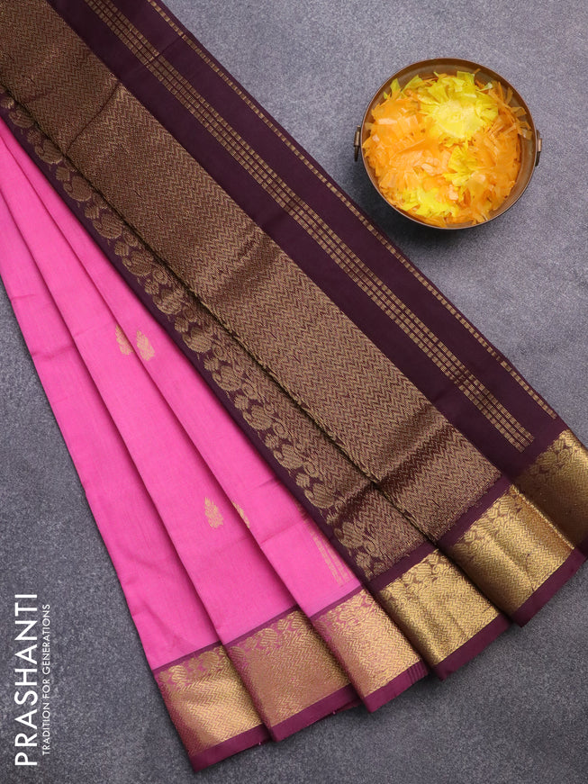 Silk cotton saree light pink and wine shade with zari woven buttas and zari woven border