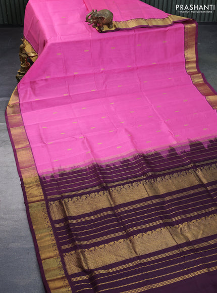 Silk cotton saree light pink and wine shade with zari woven buttas and zari woven border