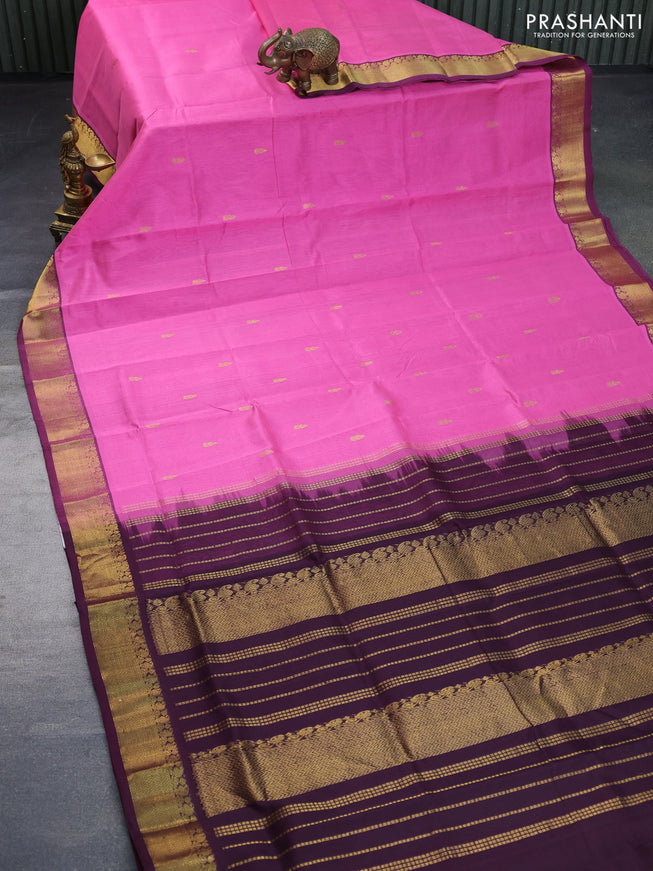 Silk cotton saree light pink and wine shade with zari woven buttas and zari woven border