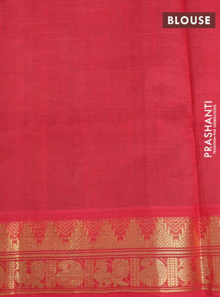 Silk cotton saree green and red with zari woven temple buttas and rich zari woven border