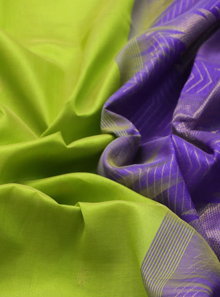 Silk cotton saree lime green and lavender with zari woven buttas and zari woven temple design border