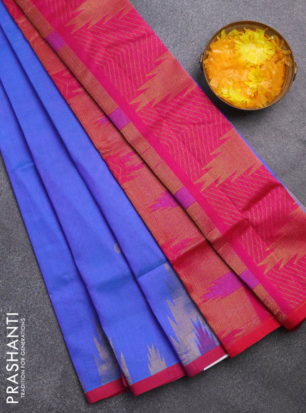 Silk cotton saree dual shade of blue and pink with zari woven buttas and zari woven temple design border