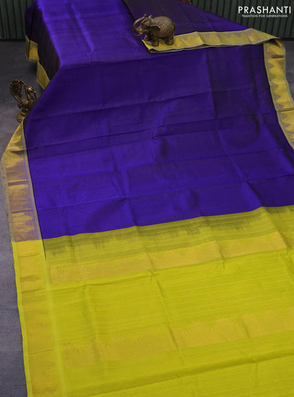 Silk cotton saree blue and lime yellow with allover vairaosi pattern and temple zari woven border