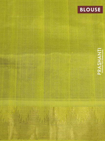 Silk cotton saree blue and lime yellow with allover vairaosi pattern and temple zari woven border