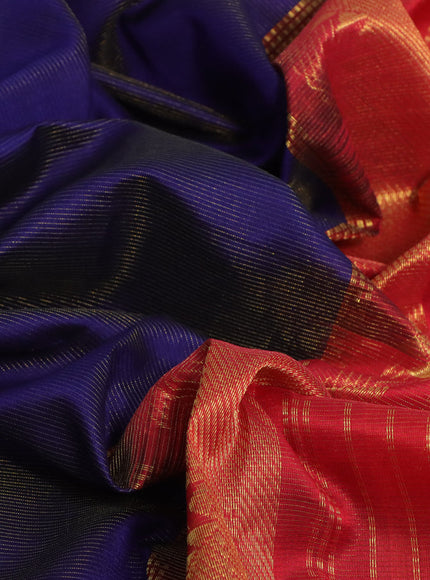 Silk cotton saree blue and maroon with allover vairaosi pattern and temple zari woven border