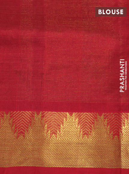 Silk cotton saree blue and maroon with allover vairaosi pattern and temple zari woven border