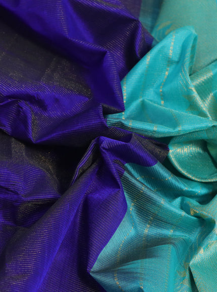 Silk cotton saree blue and teal blue with allover vairaosi pattern and temple zari woven border