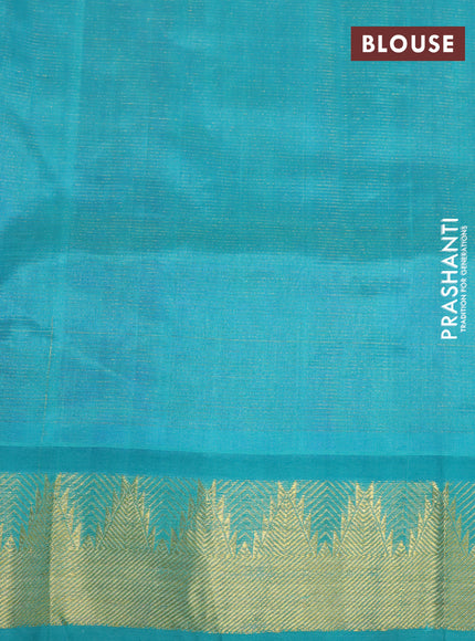 Silk cotton saree blue and teal blue with allover vairaosi pattern and temple zari woven border