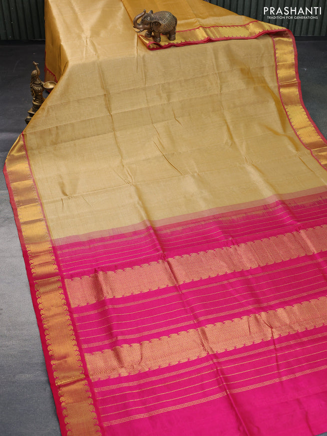 Silk cotton saree sandal and pink with allover vairaosi pattern and paisley zari woven border