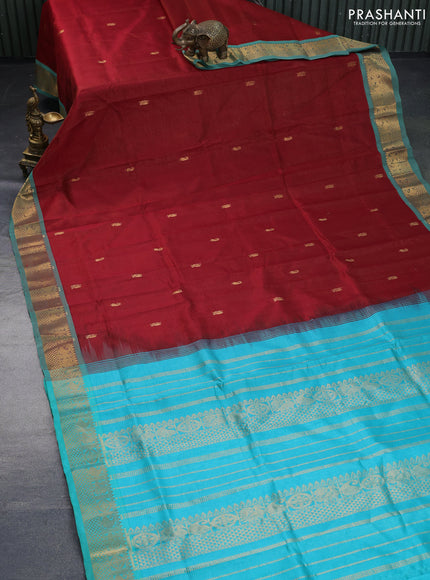 Silk cotton saree maroon and teal blue with allover vairaosi pattern & buttas and annam zari woven border