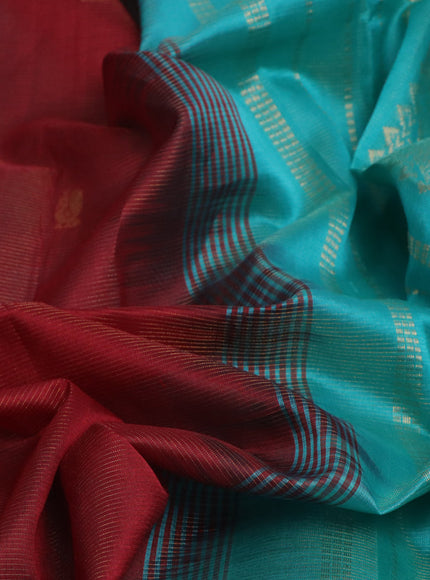 Silk cotton saree maroon and teal blue with allover vairaosi pattern & buttas and annam zari woven border